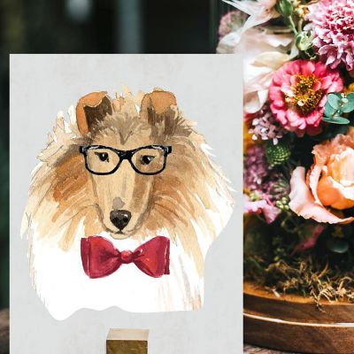 Rough Collie Glasses Red Bow 8.5x11in Image 2