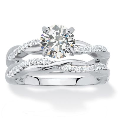 Round Cubic Zirconia 2-Piece Twisted Wedding Ring Set in Sterling