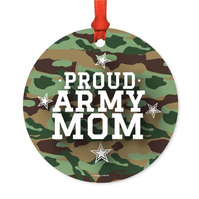 Round Metal Army Mom Ornament Image 1