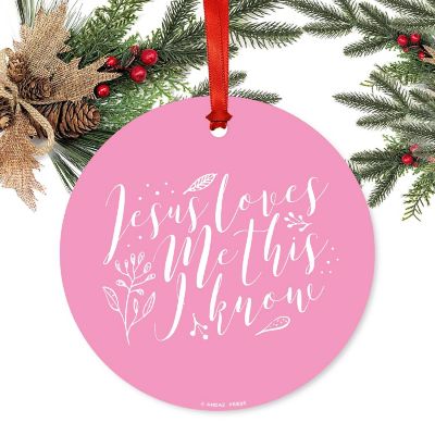 Round Metal Jesus Ornament, Pink Image 1