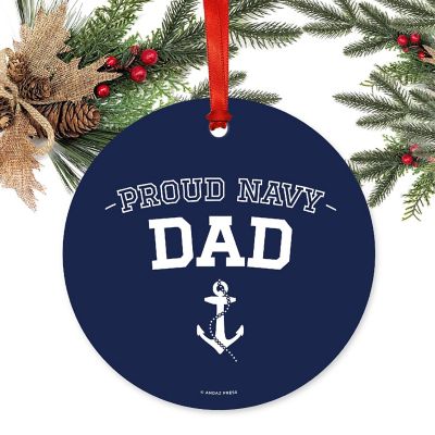 Round Metal Navy Dad Ornament Image 1
