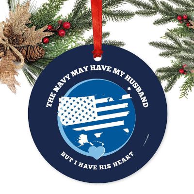 Round Metal Navy Husband Ornament Image 1