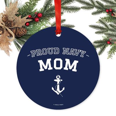 Round Metal Navy Mom Ornament Image 1