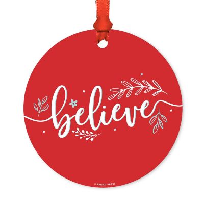 Round Metal Script Ornament, Believe Image 1