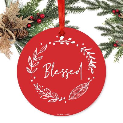 Round Metal Script Ornament, Blessed Image 1