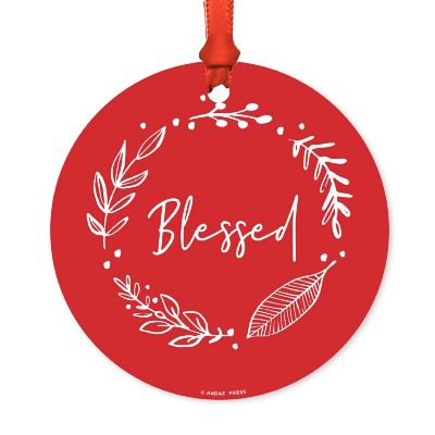 Round Metal Script Ornament, Blessed Image 1