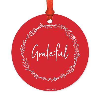 Round Metal Script Ornament, Grateful Image 1