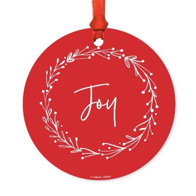 Round Metal Script Ornament, Joy Image 1