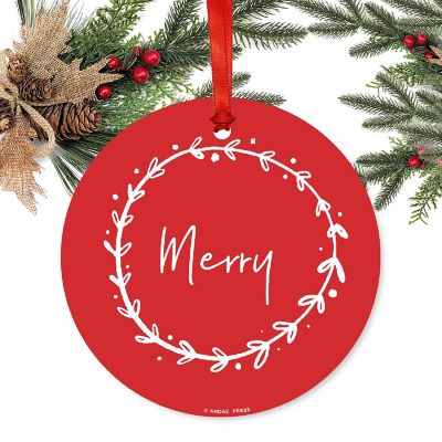 Round Metal Script Ornament, Merry Image 1