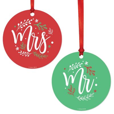 Round Metal Script Ornament, Mr / Mrs Image 1
