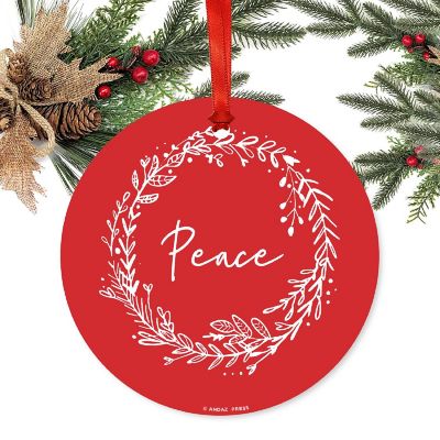 Round Metal Script Ornament, Peace Image 1