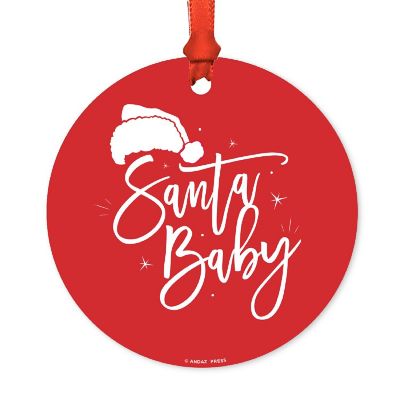Round Metal Script Ornament, Santa Baby Image 1