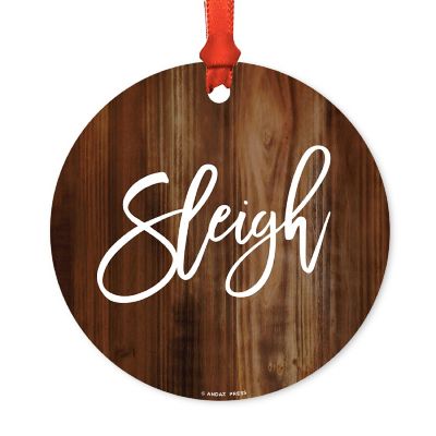 Round Metal Script Ornament, Sleigh Image 1