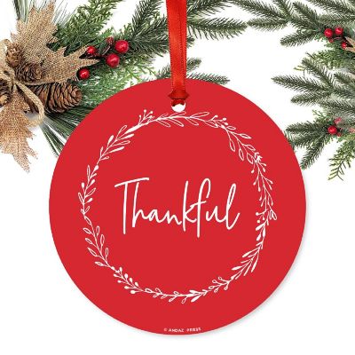 Round Metal Script Ornament, Thankful Image 1