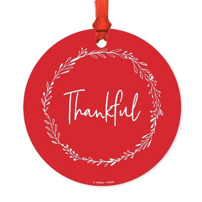 Round Metal Script Ornament, Thankful Image 1