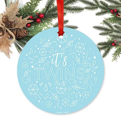 Round Metal Twins Blue Ornament Image 1