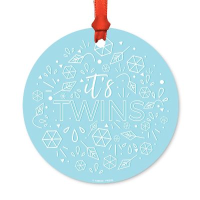 Round Metal Twins Blue Ornament Image 1