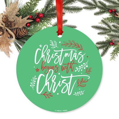 Round Metal Xmas Begins With Christ Image 1