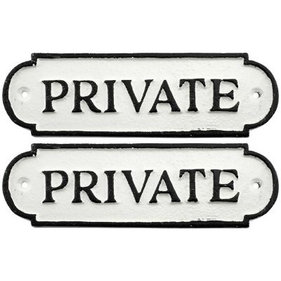 Rustic Cast Iron Private Signs 2pk, Style Restricted Area Door Plaques Image 1