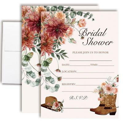 Rustic Cowboy Boots Bridal Shower Party Invitations Image 1