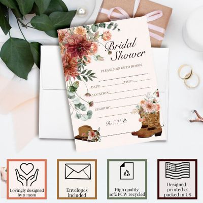 Rustic Cowboy Boots Bridal Shower Party Invitations Image 2
