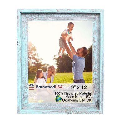 Rustic Farmhouse Signature Series 9 in. x 12 in. Robins Egg Blue Reclaimed Wood Picture Frame Image 1