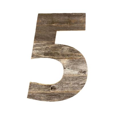 Rustic Large 16 in. Weathered Gray Decorative Monogram Wood Number Five Image 1