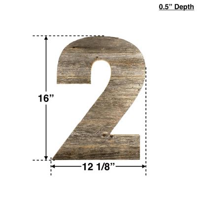 Rustic Large 16 in. Weathered Gray Decorative Monogram Wood Number Two Image 1