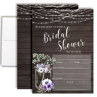 Rustic Mason Jar Bridal Shower Party Invitations Image 1