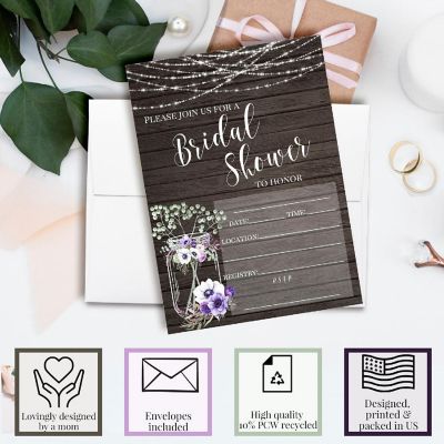 Rustic Mason Jar Bridal Shower Party Invitations Image 2