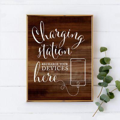Rustic Wood Charging Station Sign 8.5x11 Image 1