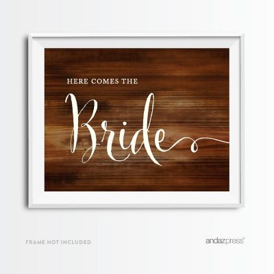 Rustic Wood Here Comes Bride Sign 8.5x11 Image 1
