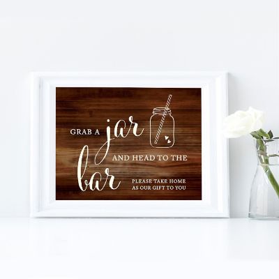 Rustic Wood Mason Jar Bar Sign 8.5x11 Image 1