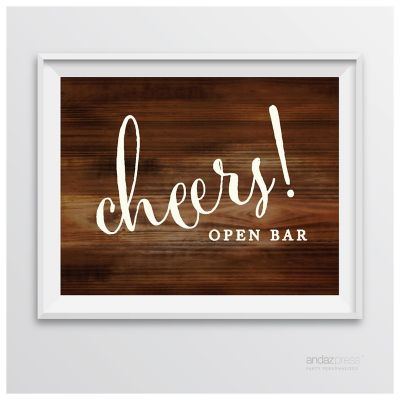 Rustic Wood Open Bar Cheers Sign 8.5x11 Image 2