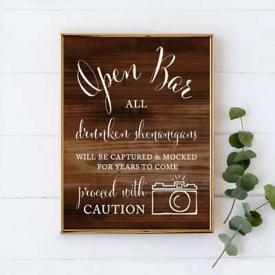 Rustic Wood Open Bar Warning Sign 8.5x11 Image 1