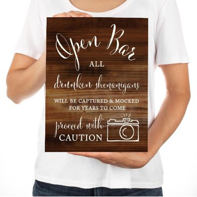 Rustic Wood Open Bar Warning Sign 8.5x11 Image 2