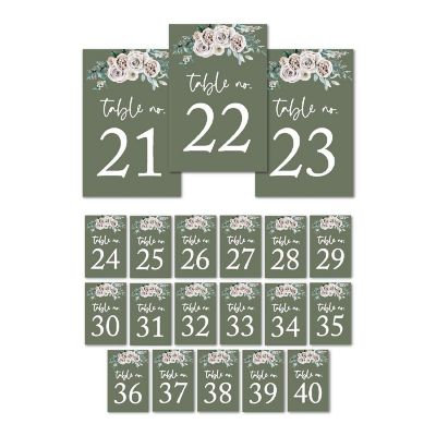 Sage Floral Table Numbers 21-40 4x6 Image 1