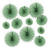 Sage Green Hanging Tissue Paper Fans - 12 Pc. Image 1