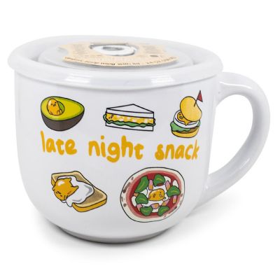Sanrio Gudetama "Late Night Snack" Ceramic Soup Mug With Vented Lid  24 Ounces Image 1