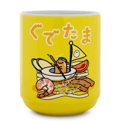 Sanrio Gudetama Sailing On Ramen Asian Ceramic Tea Cup  Holds 9 Ounces Image 1