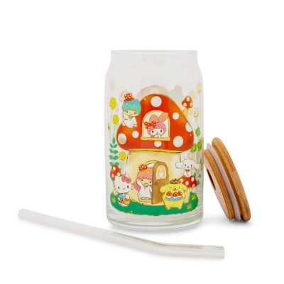 Sanrio Hello Kitty and Friends Mushroom Glass Tumbler With Bamboo Lid and Straw Image 2