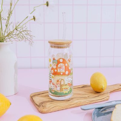 Sanrio Hello Kitty and Friends Mushroom Glass Tumbler With Bamboo Lid and Straw Image 3