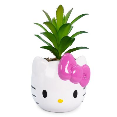 Sanrio Hello Kitty Face 3-Inch Ceramic Mini Planter with Artificial Succulent Image 1