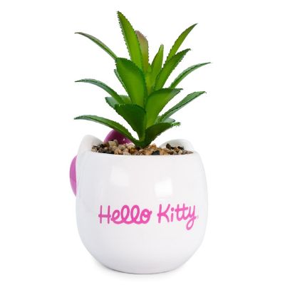Sanrio Hello Kitty Face 3-Inch Ceramic Mini Planter with Artificial Succulent Image 1
