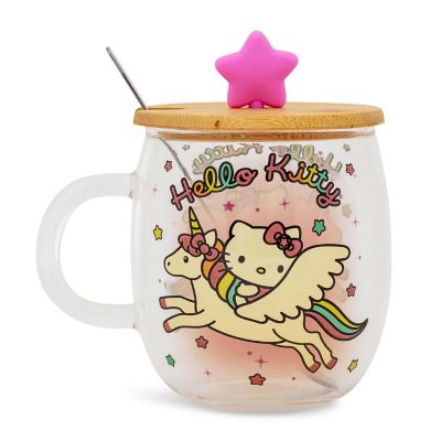 Sanrio Hello Kitty Glass Mug With Star-Topper Lid and Spoon  Holds 17 Ounces Image 1