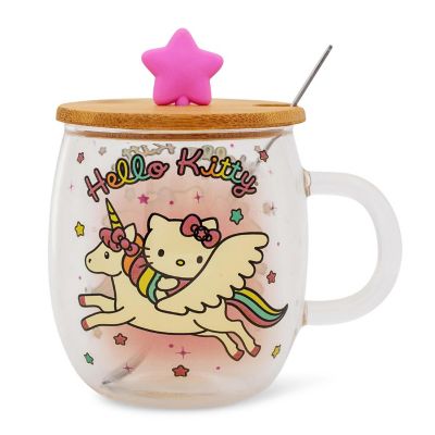 Sanrio Hello Kitty Glass Mug With Star-Topper Lid and Spoon  Holds 17 Ounces Image 1