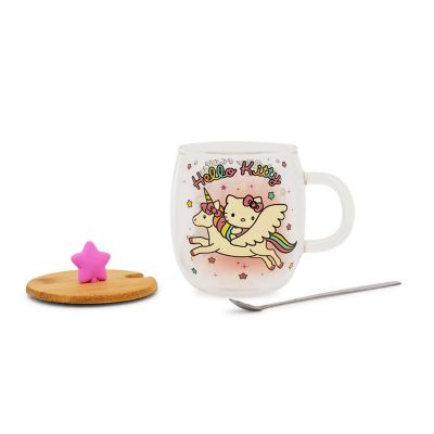 Sanrio Hello Kitty Glass Mug With Star-Topper Lid and Spoon  Holds 17 Ounces Image 2