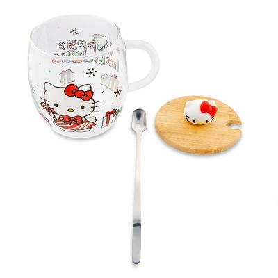 Sanrio Hello Kitty Holiday 17-Ounce Glass Coffee Mug With Lid and Spoon Image 2