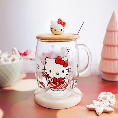 Sanrio Hello Kitty Holiday 17-Ounce Glass Coffee Mug With Lid and Spoon Image 3