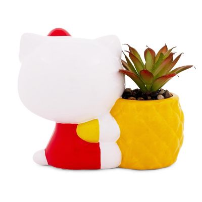 Sanrio Hello Kitty Pineapple Ceramic Mini Planter With Artificial Succulent Image 2